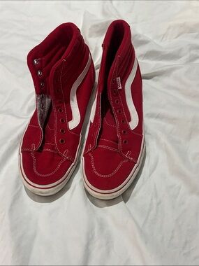 Vans Red High-Top Canvas Sneakers with White Stripe